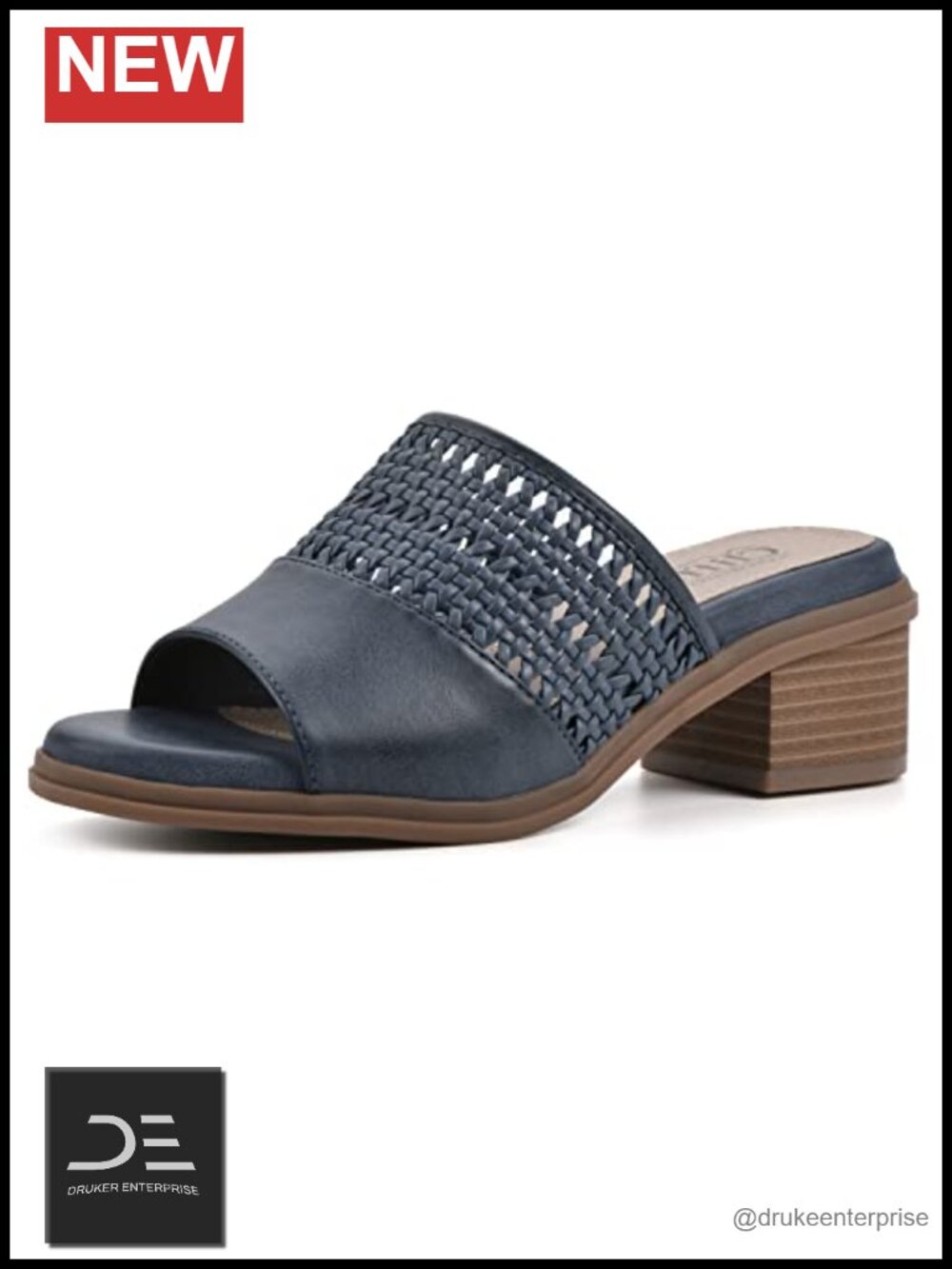 Womens Corley Block Heeled Sandals Woven Slide Ankle Strap PU
